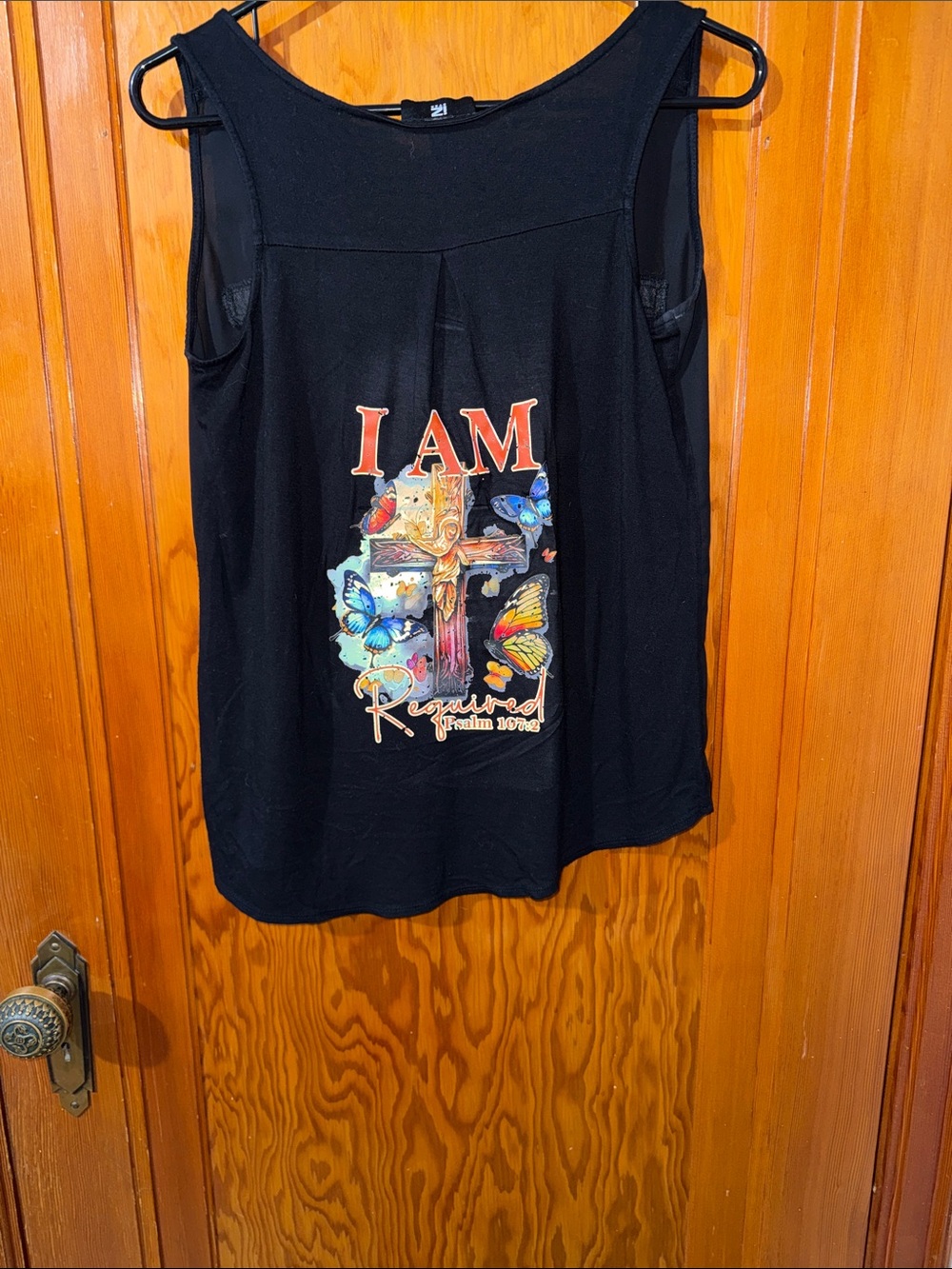 Iz Byer Black Tank Top with Multicolor Butterfly & Cross Graphic